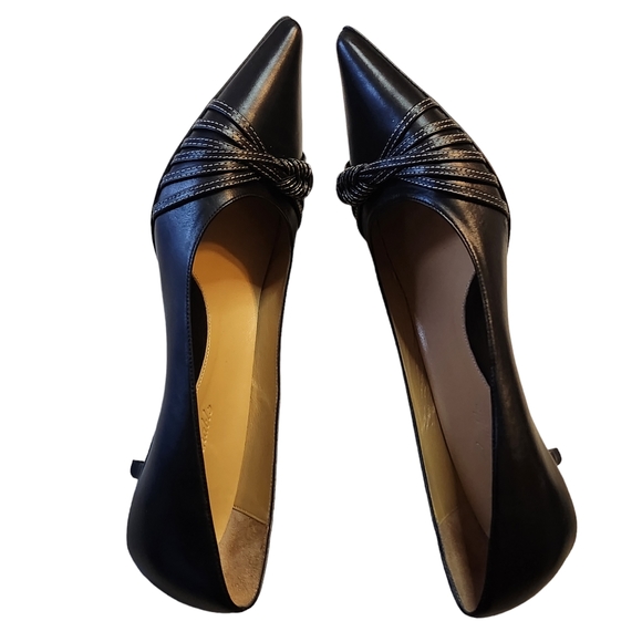 Faconnable Giselle-Lea Black Leather Pointy Toe Kitten Heels Size 8.5M - Picture 5 of 12